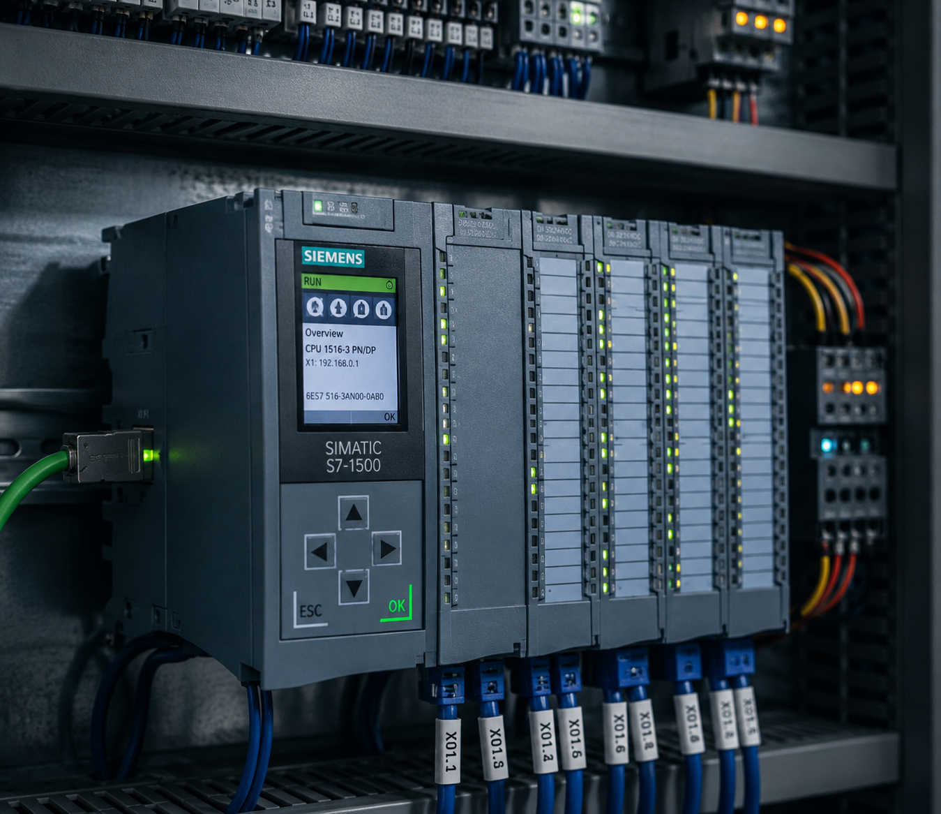 PLCs y fuentes de poder de automatización en almacén